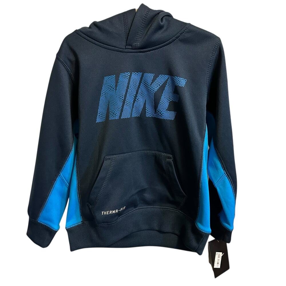 NIKE Therma-Fit Blue Two Tone Logo Pullover Hoodie Boys Size 4 NWT Basketball